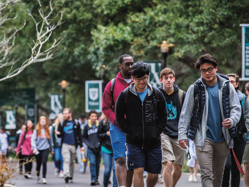 Students walk to class along McAlister